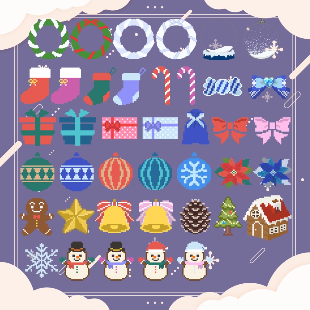 【ドット絵】クリスマスリース・スノードームセット