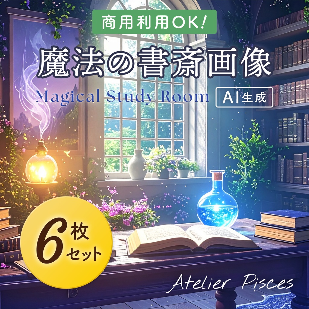 魔法の書斎画像　6枚セット【商用可】