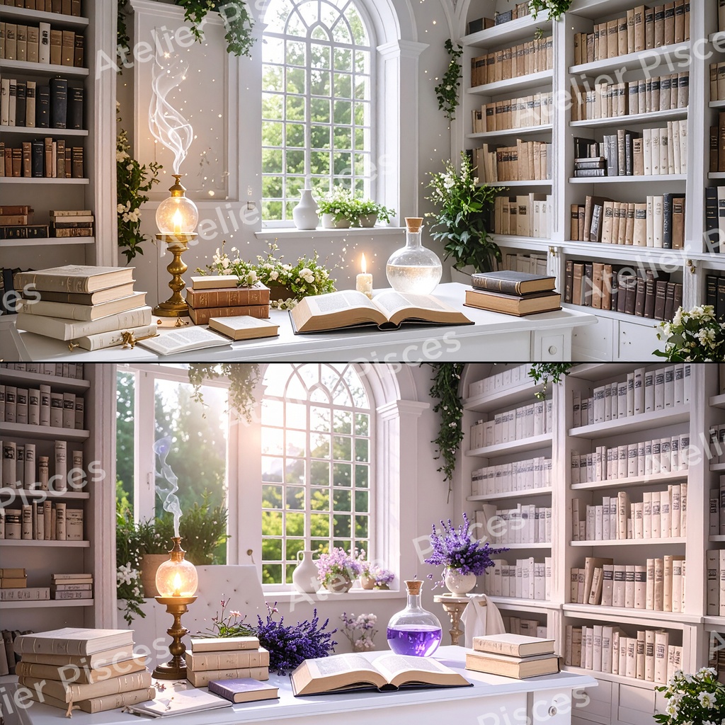 魔法の書斎画像(白バージョン) 6枚セット【商用可】