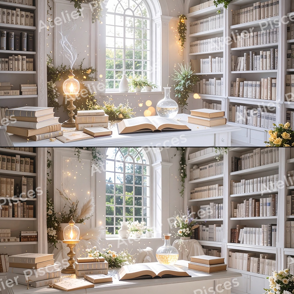 魔法の書斎画像(白バージョン) 6枚セット【商用可】