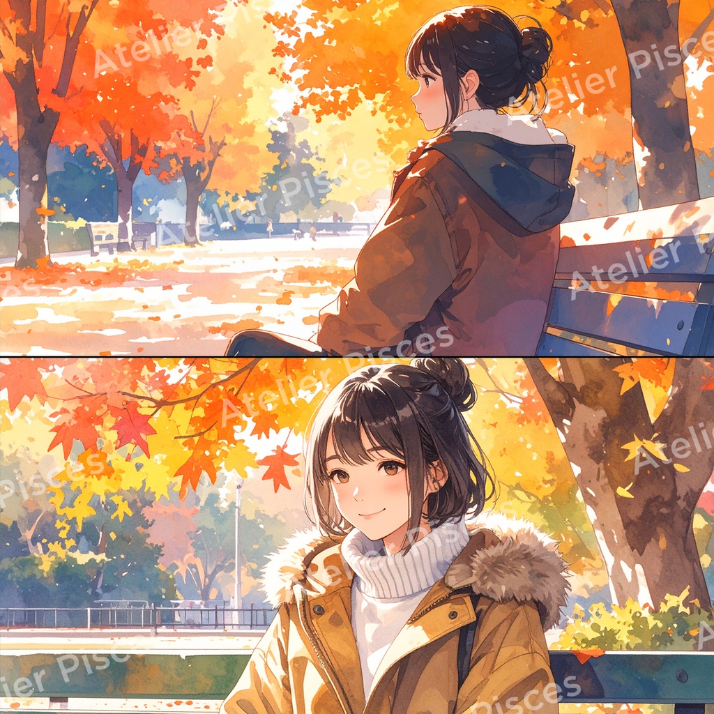 秋の公園と人物画像 5枚セット【商用可】