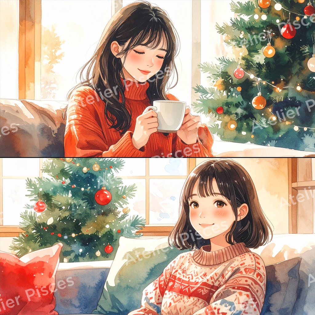 クリスマスの部屋と人物画像 10枚セット【商用可】