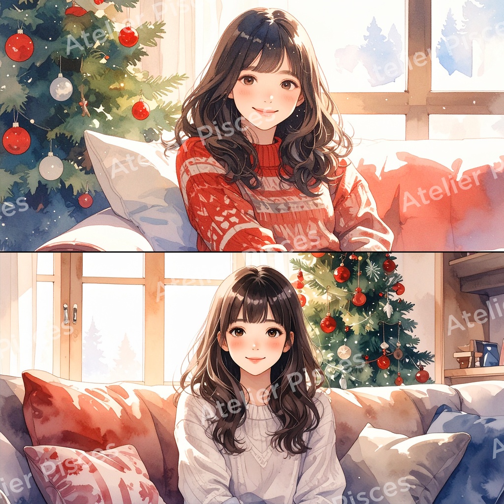 クリスマスの部屋と人物画像 10枚セット【商用可】