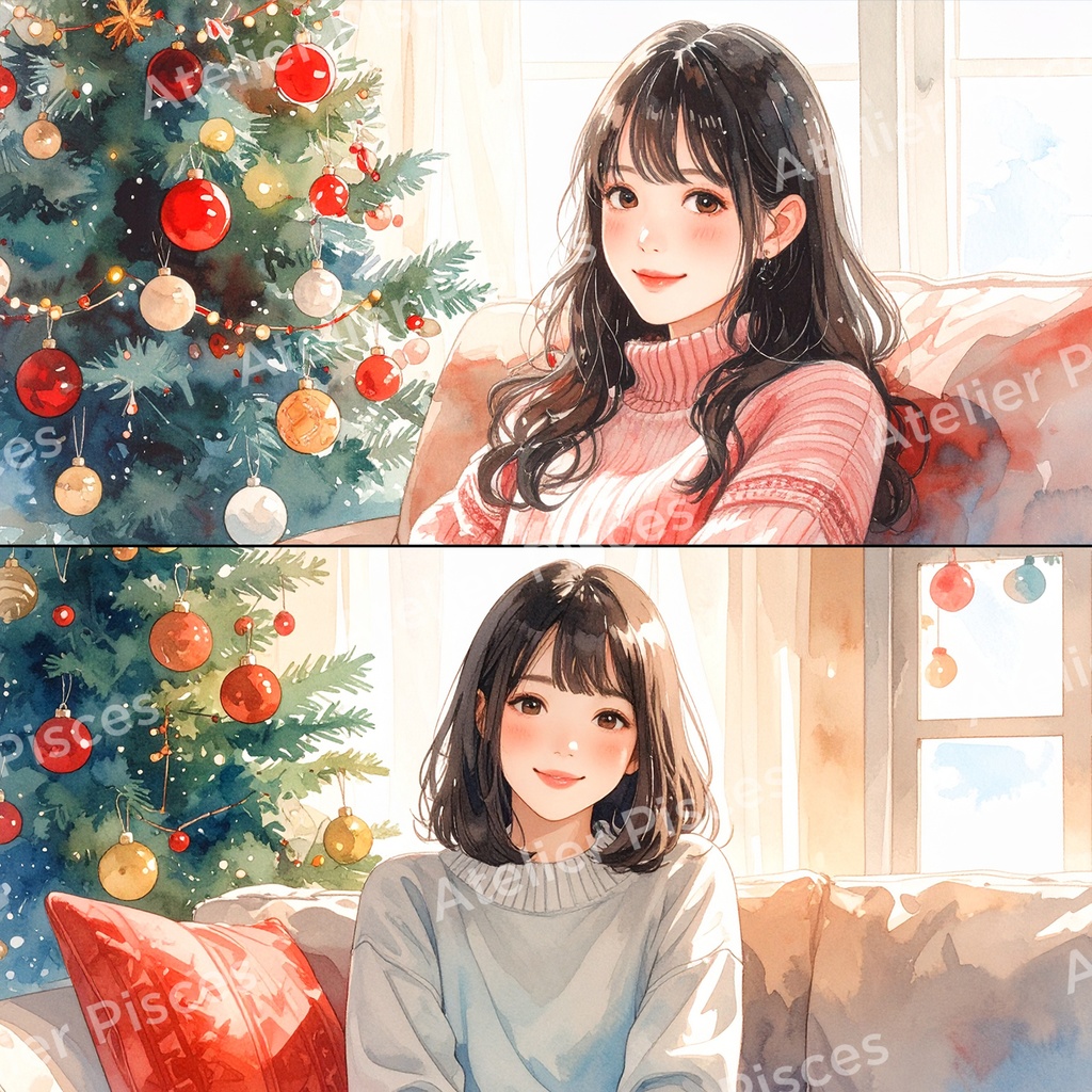 クリスマスの部屋と人物画像 10枚セット【商用可】