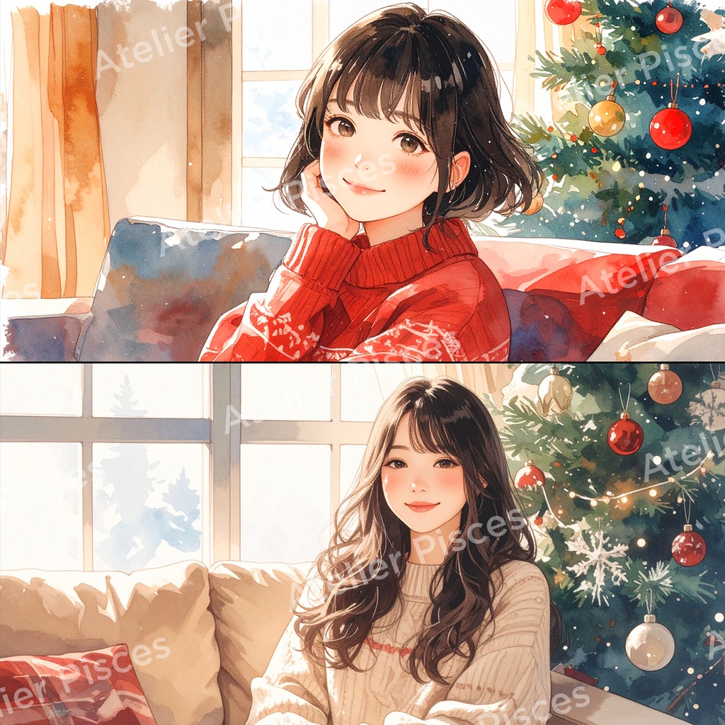 クリスマスの部屋と人物画像 10枚セット【商用可】