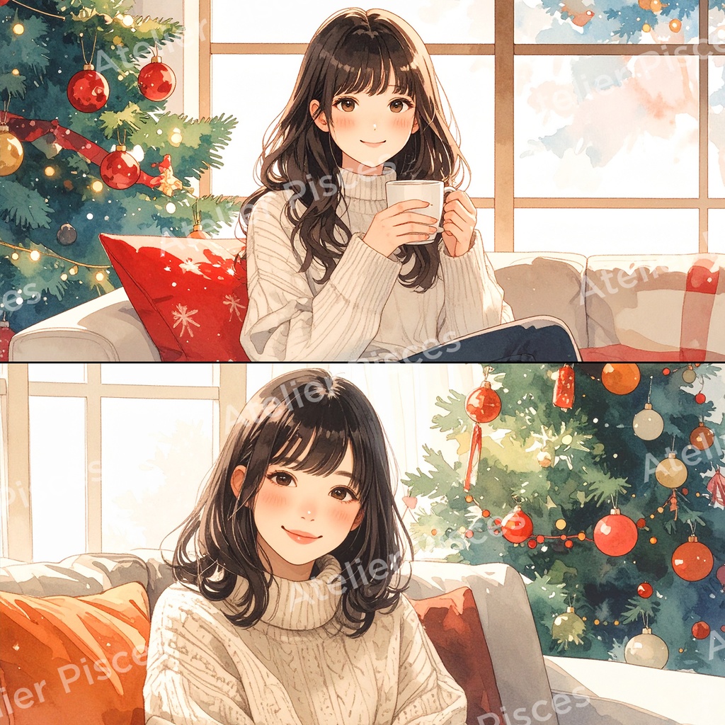 クリスマスの部屋と人物画像 10枚セット【商用可】