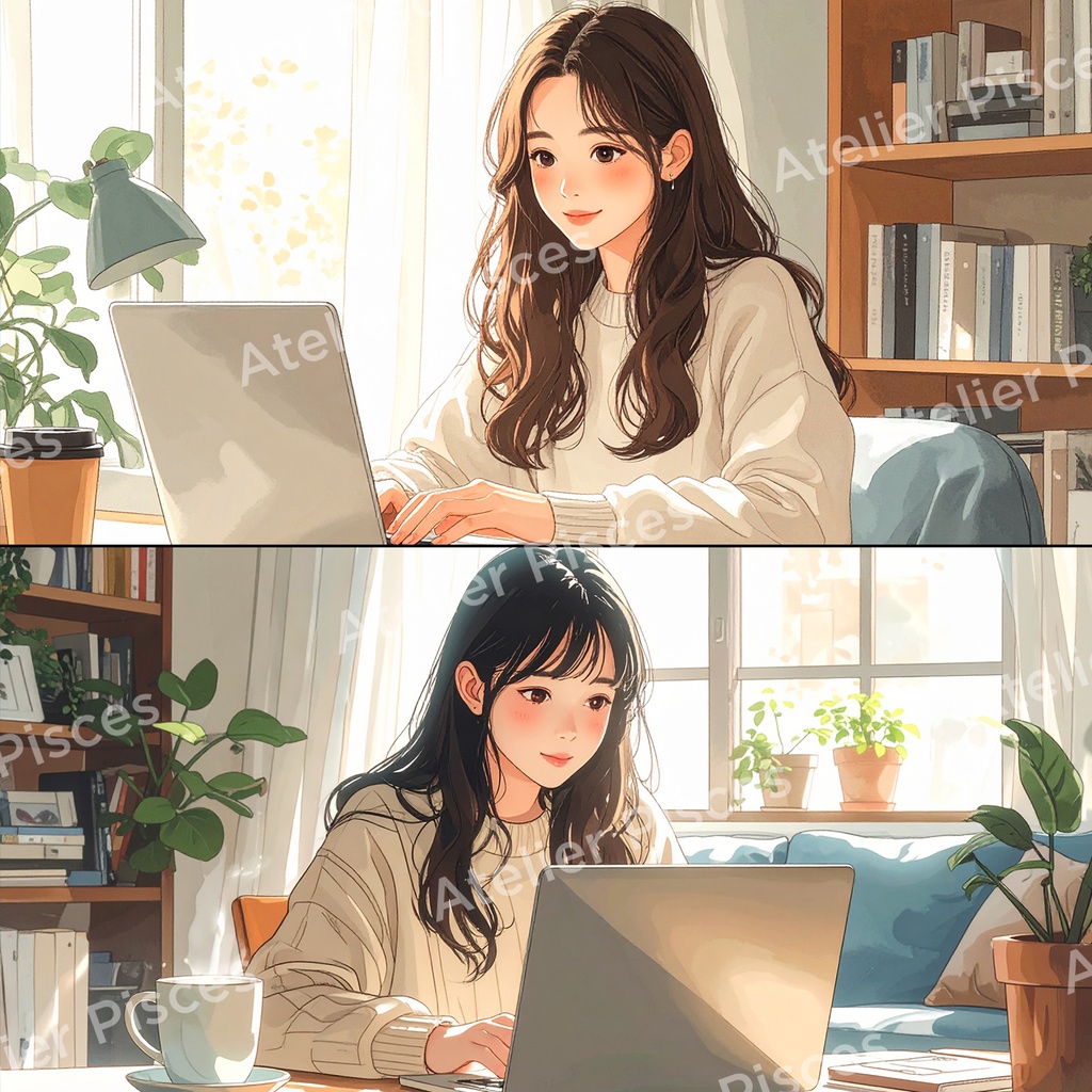 自宅でPC作業中の人物画像 10枚セット【商用可】