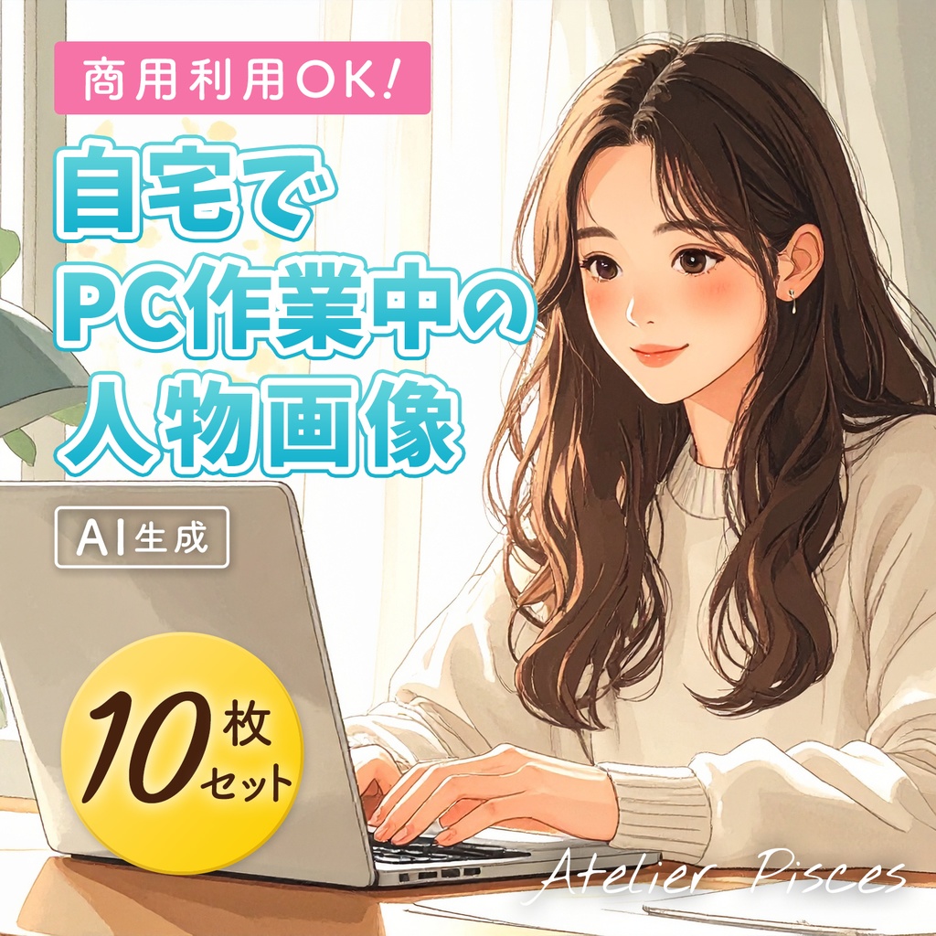 自宅でPC作業中の人物画像　10枚セット【商用可】