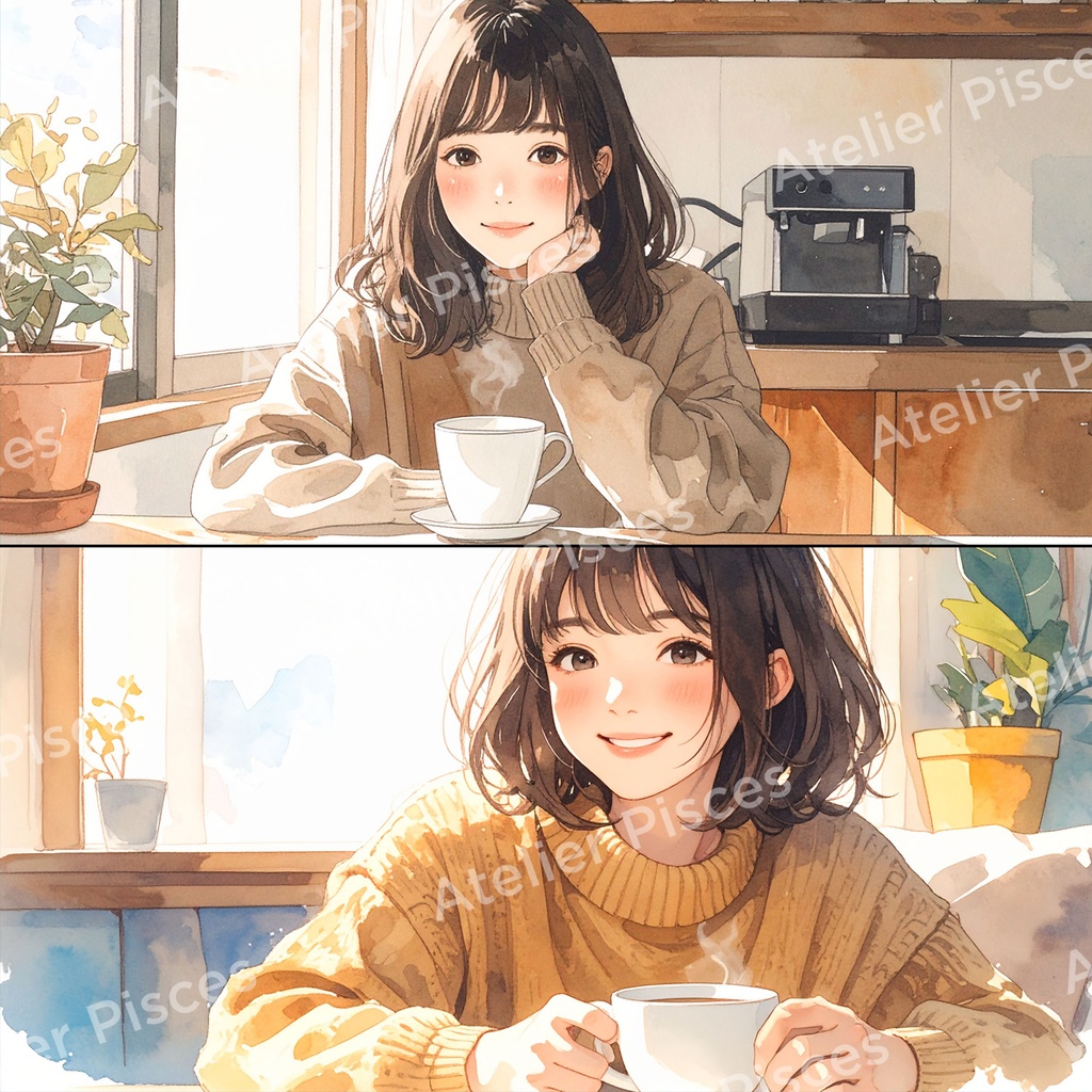 コーヒータイムの人物画像 5枚セット【商用可】