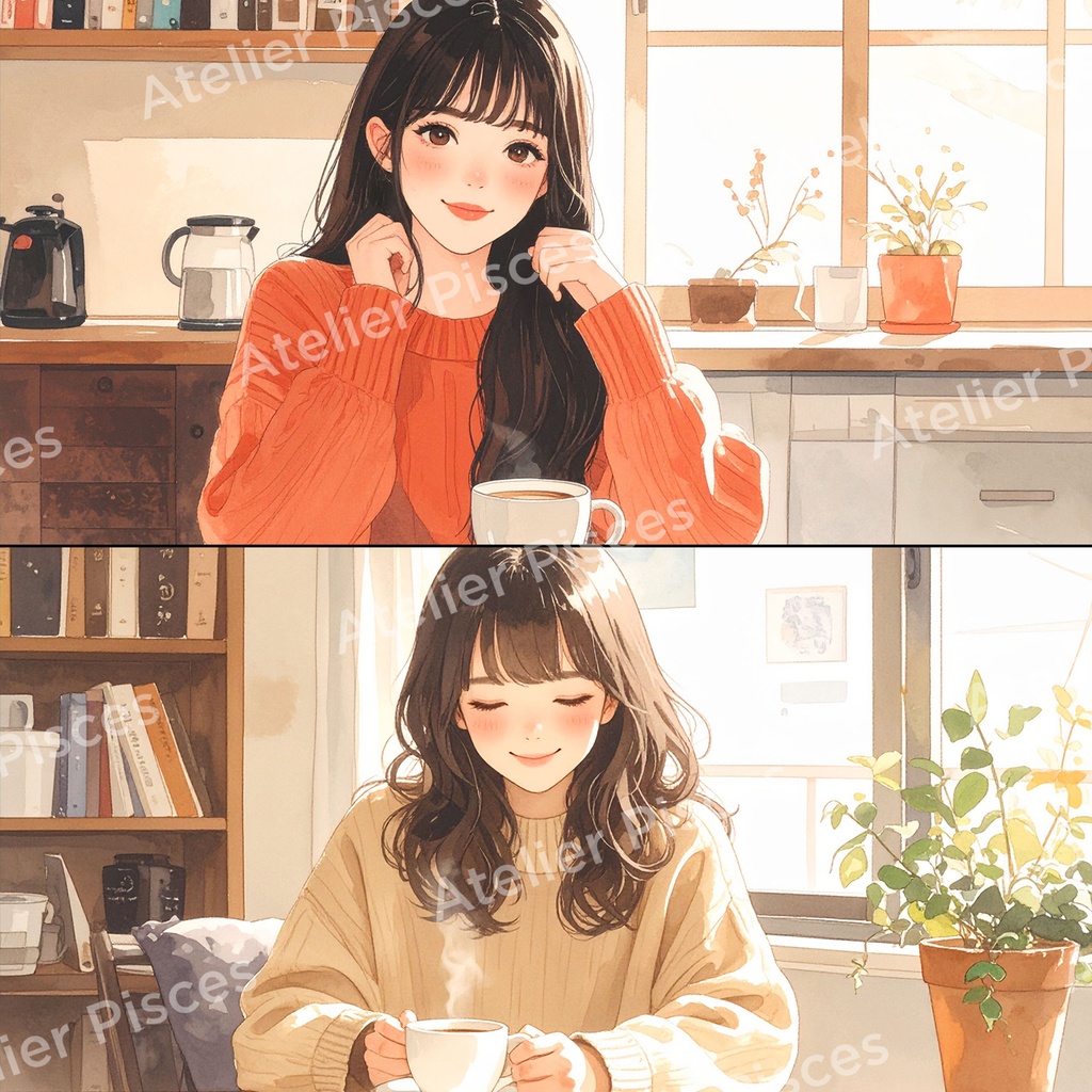 コーヒータイムの人物画像 5枚セット【商用可】