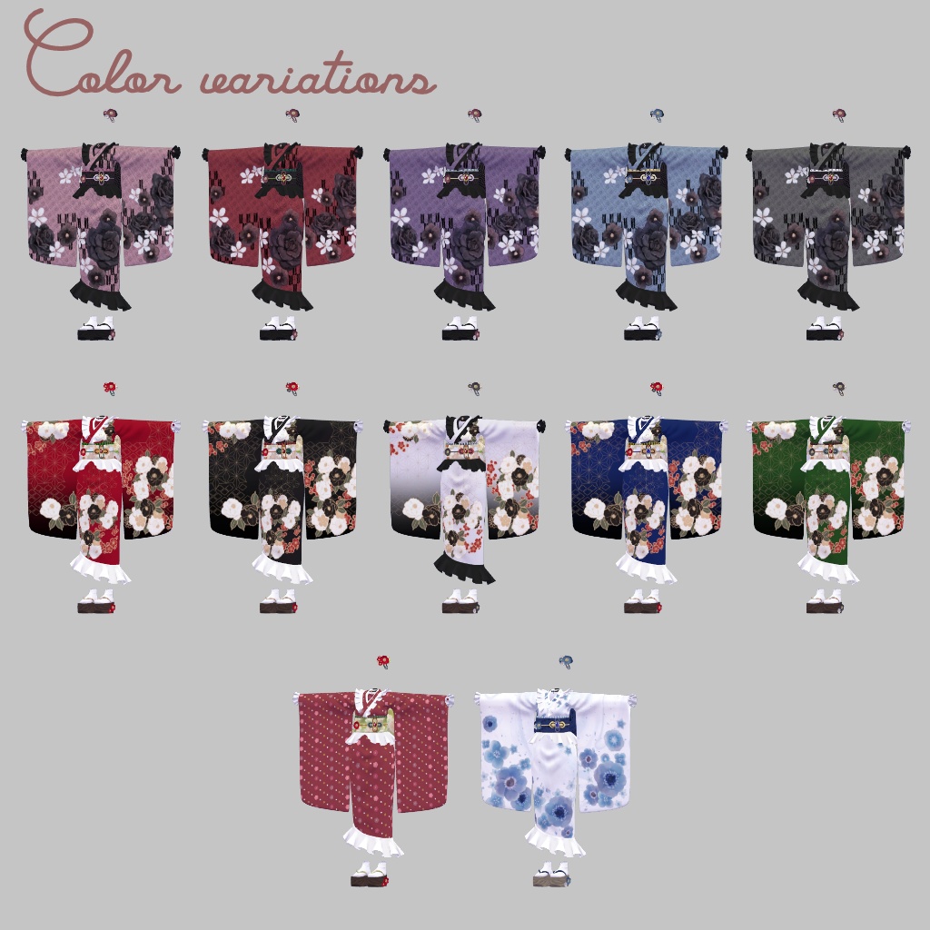 ♡22アバター対応♡ ふりる着物-椿-【VRChat】