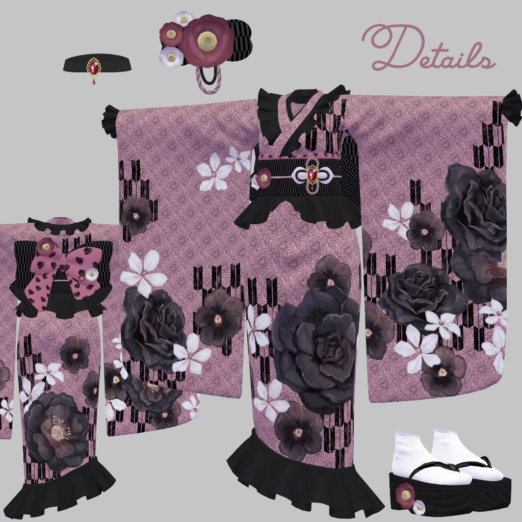 ♡22アバター対応♡ ふりる着物-椿-【VRChat】