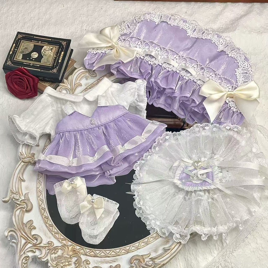 【4色】20cmぬいぐるみ用 オデット姫ドレス ボンネット 着せ替え 6点セット かわいい おしゃれ