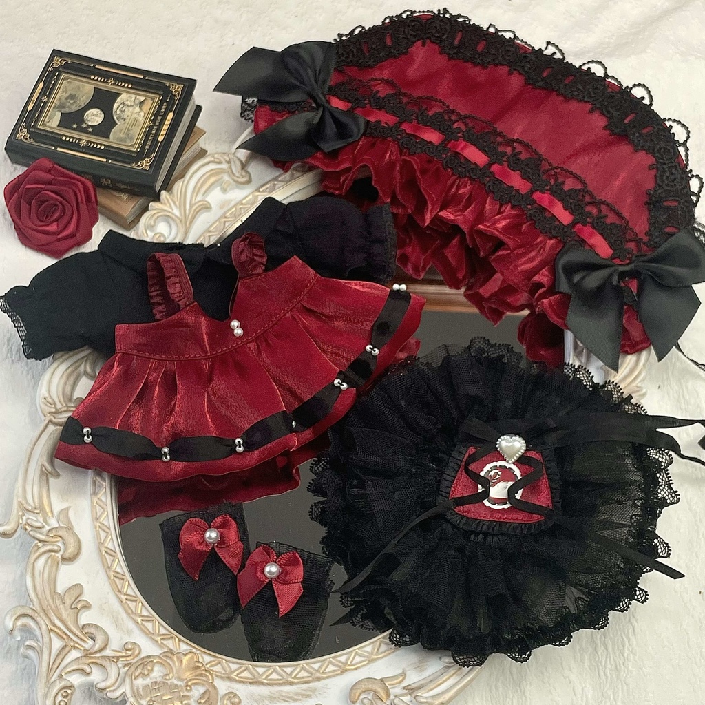 【4色】20cmぬいぐるみ用 オデット姫ドレス ボンネット 着せ替え 6点セット かわいい