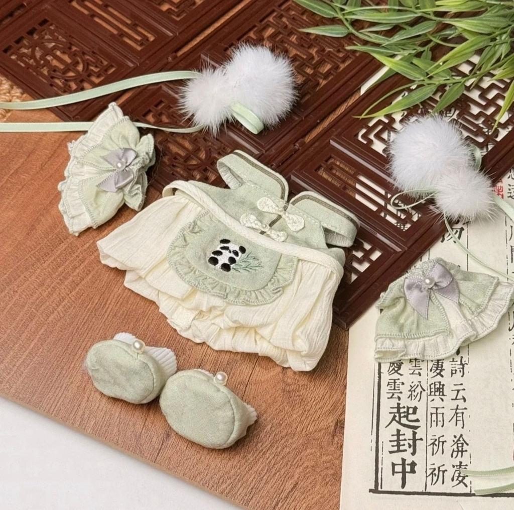 【4色】20cmぬいぐるみ用 4点セット 中華風ぬい服 着せ替え 緑 紫 ブルー ピンク