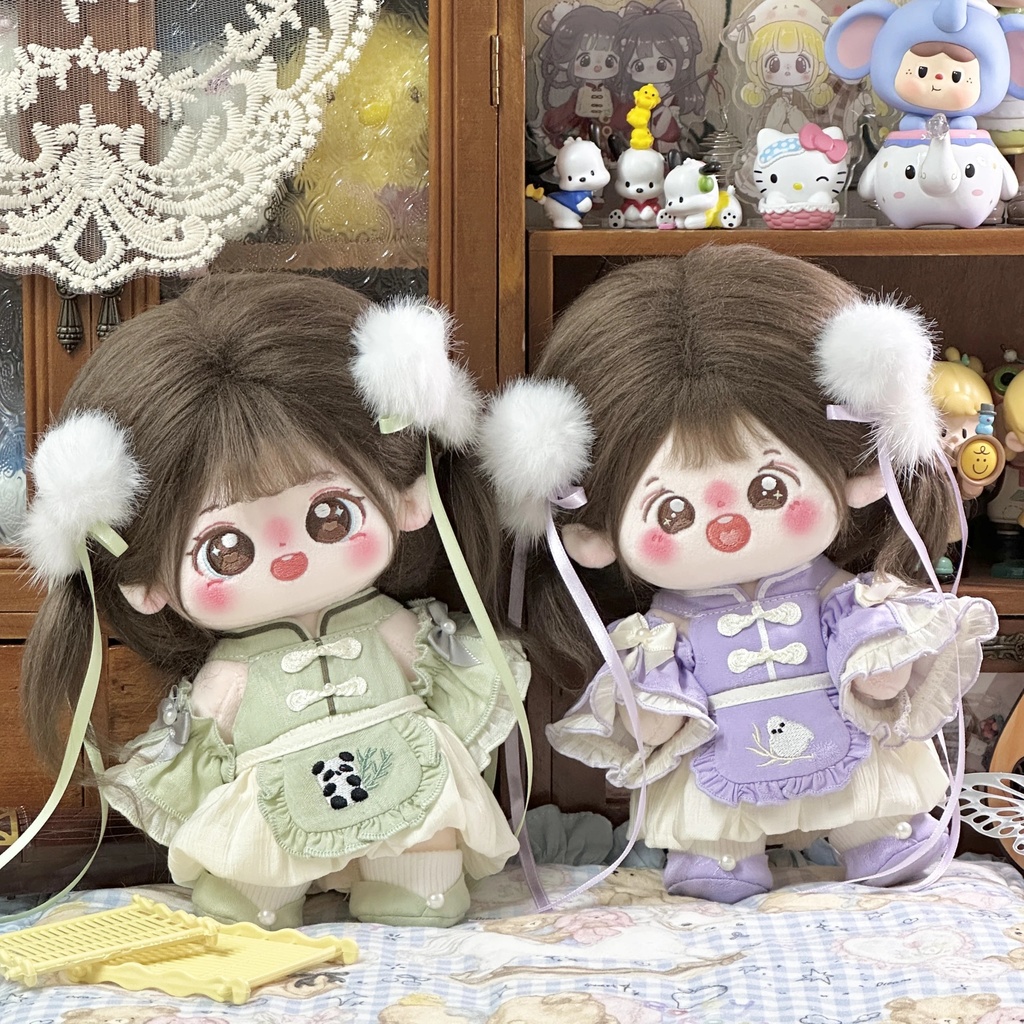 【4色】20cmぬいぐるみ用 4点セット 中華風ぬい服 着せ替え 緑 紫 ブルー ピンク