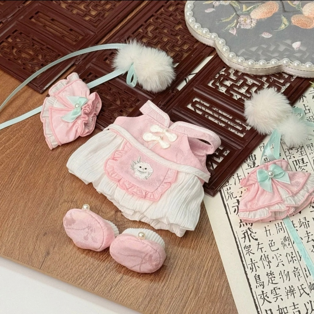 【4色】20cmぬいぐるみ用 4点セット 中華風ぬい服 着せ替え 緑 紫 ブルー ピンク