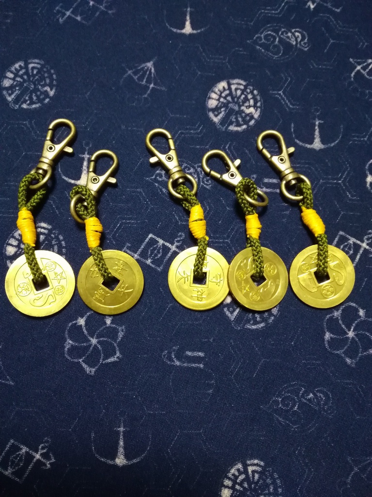 守矢神宝ストラップ三文銭・一文銭(真鍮無垢・黒染め)