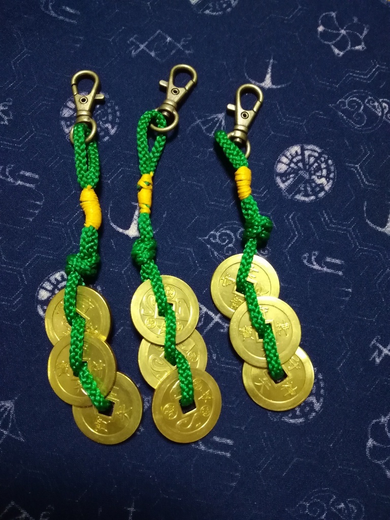 守矢神宝ストラップ三文銭・一文銭(真鍮無垢・黒染め)