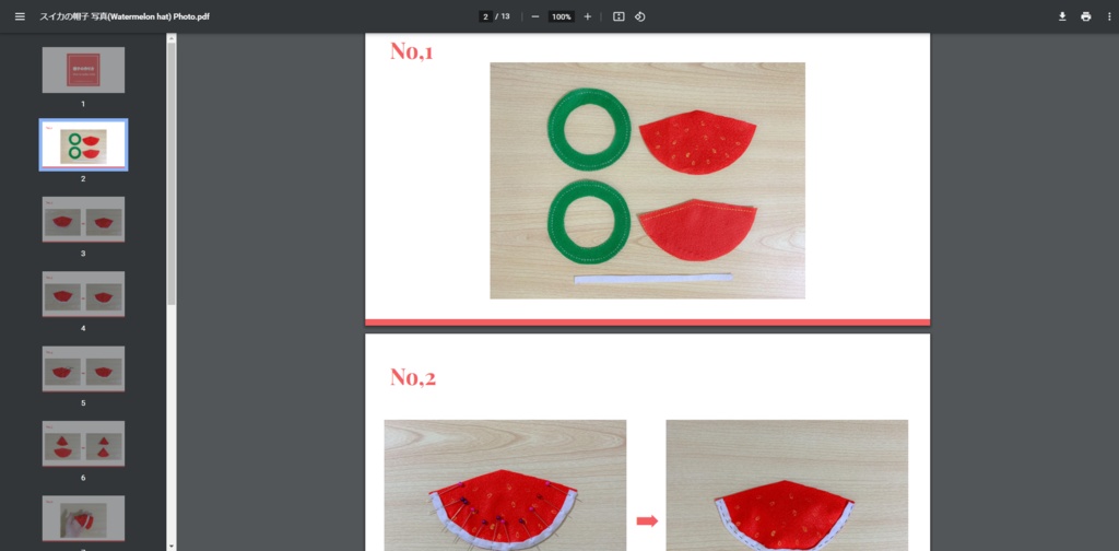 【型紙/Pattern】スイカの帽子/Watermelon hat