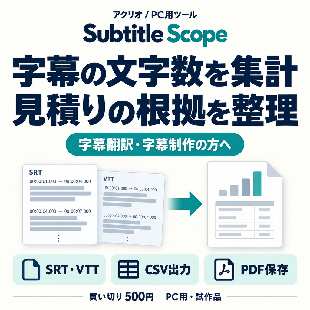 Subtitle Scope｜SRT・VTTの文字数集計と見積根拠作成ツール【PC用・試作品】