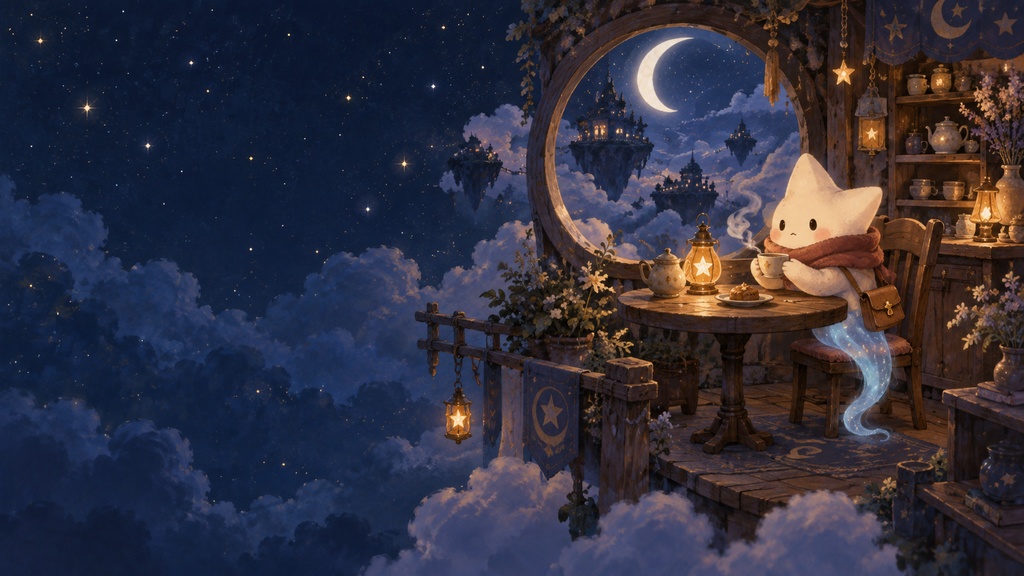 星の喫茶室｜Star Tea Room — オリジナルPC壁紙【AI生成】