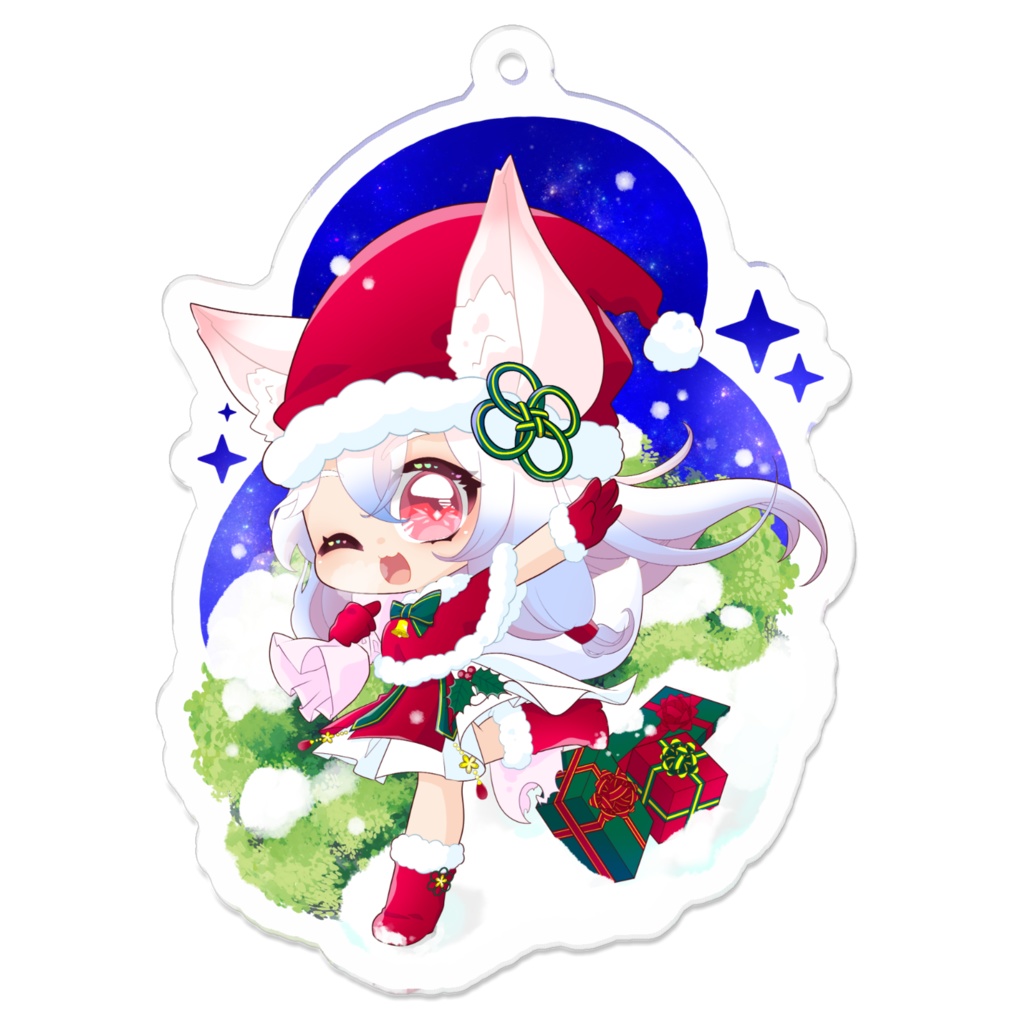 白狐みやび　クリスマスキーホルダー　70 x 70 (mm)