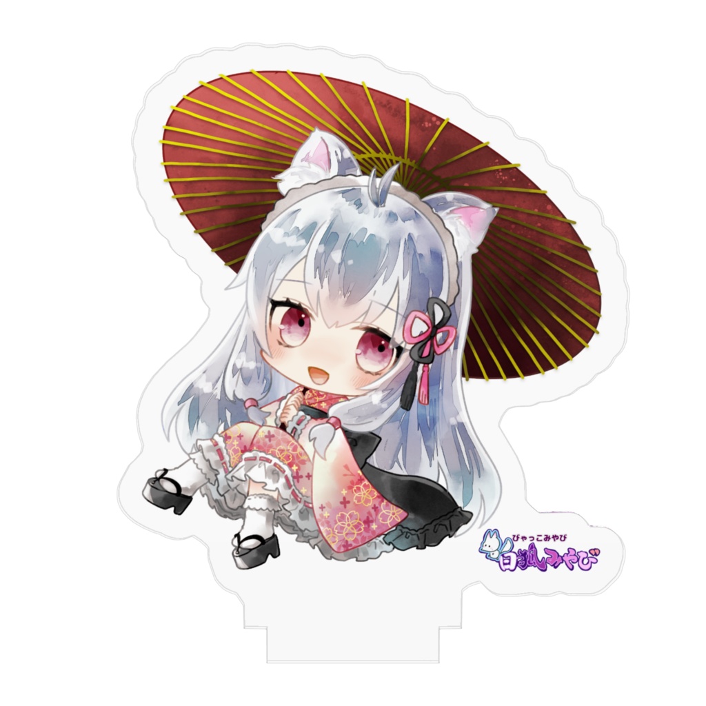 白狐みやび 和傘アクリルフィギュア 50x50mm