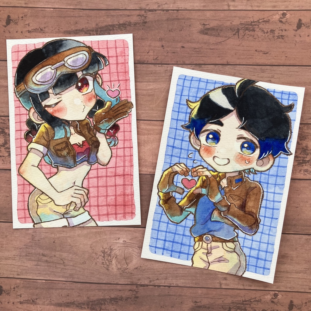 【ポストカード原画】2種　アカネ&ユウ