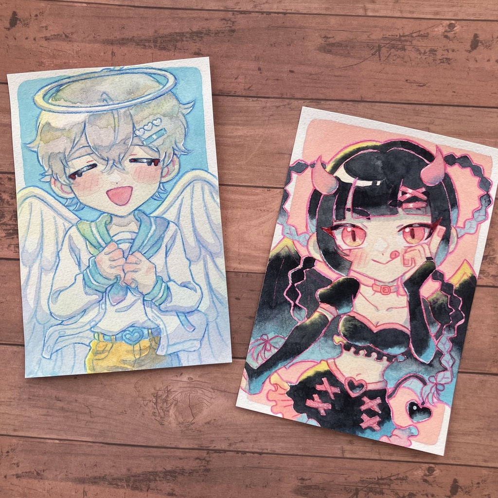 【ポストカード原画】2種　天使くん&悪魔ちゃん