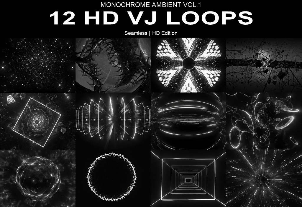 Monochrome Ambient VJ Loops Vol.1 | 12 Seamless HD Backgrounds