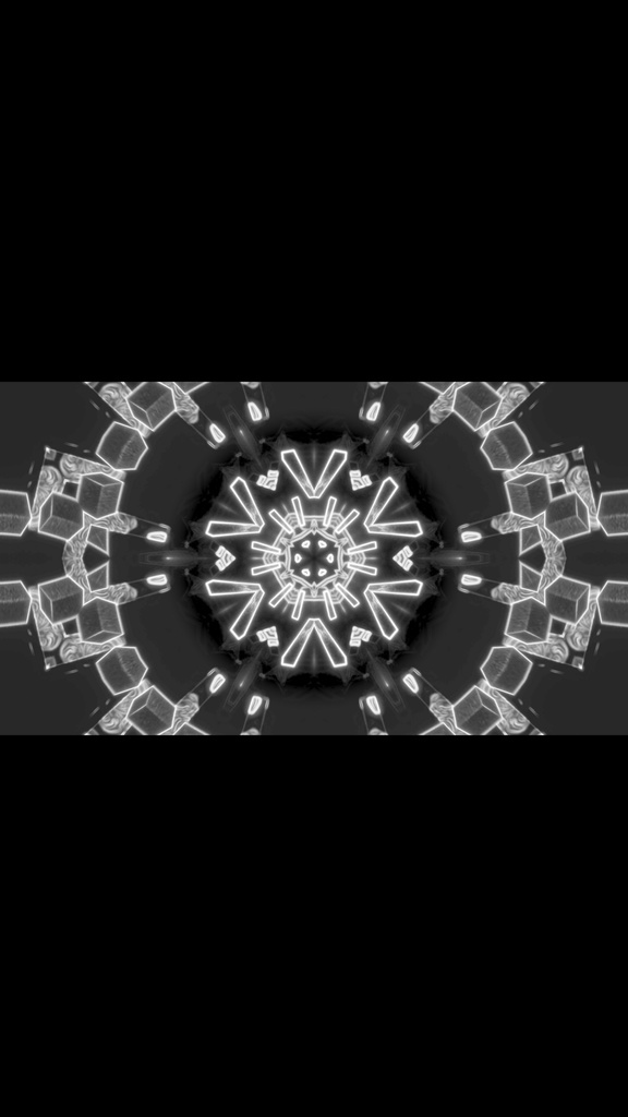 Monochrome Kaleidoscope Tunnel｜シームレスHD VJループ（白黒・ミニマル・抽象）