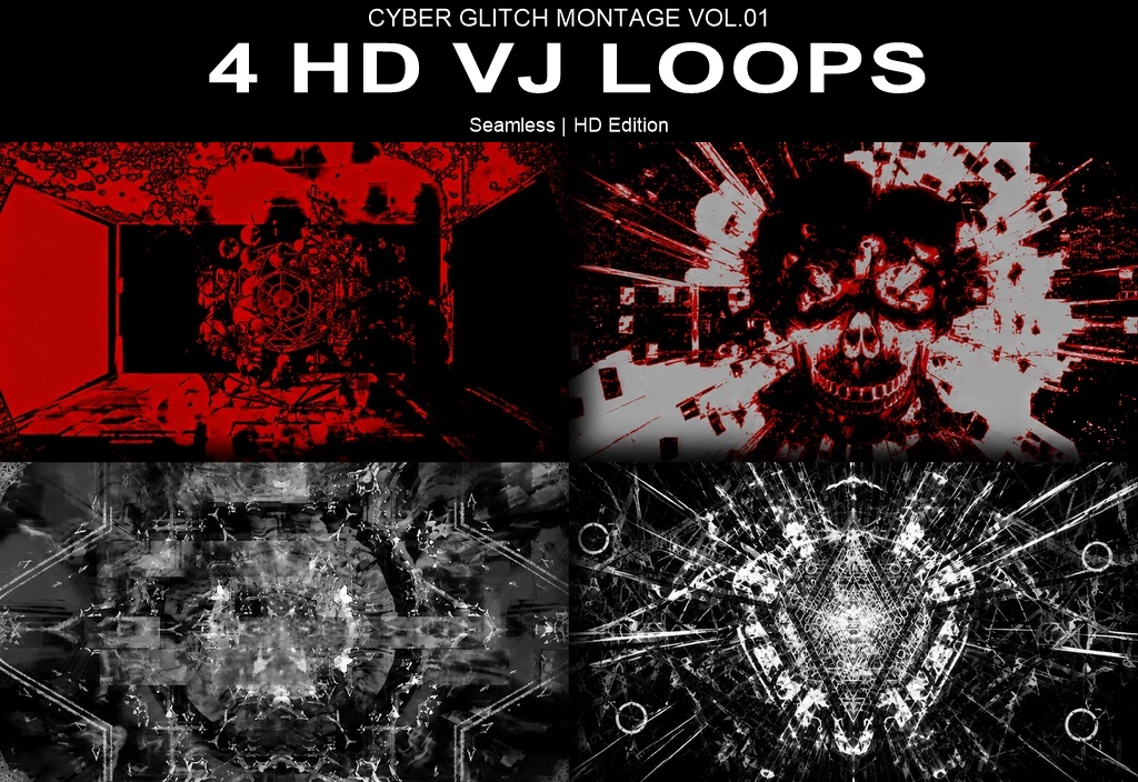 Cyber Glitch Montage Collection Vol.01 | 4 Pack HD Seamless VJ Loops