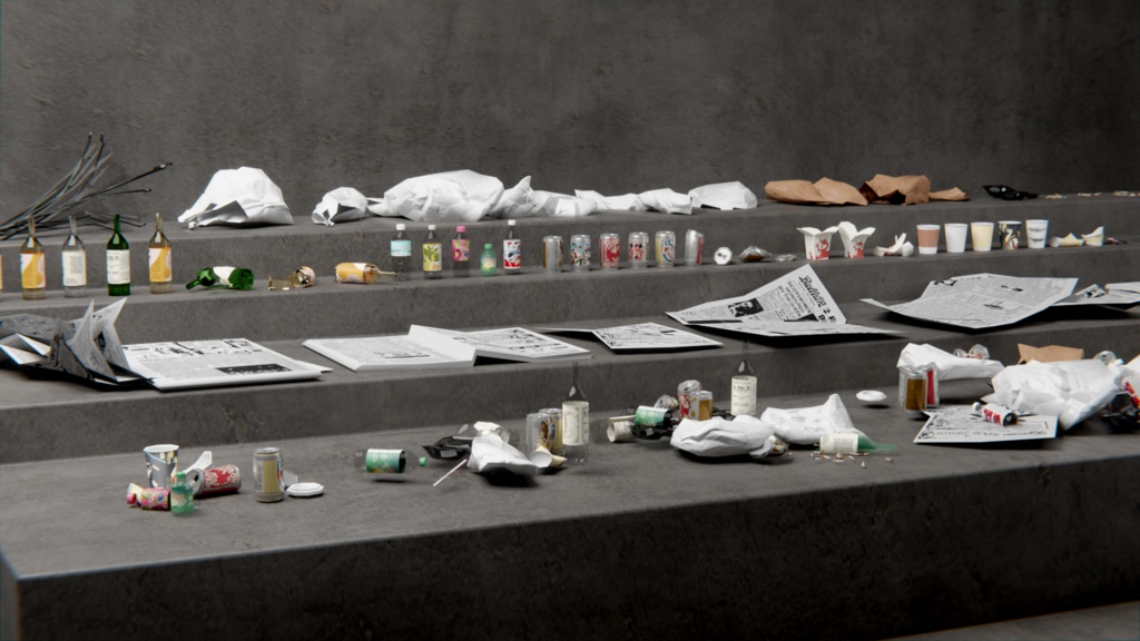 街中のゴミ 3Dモデル 53種類 マテリアル 25種類 全部入りパック