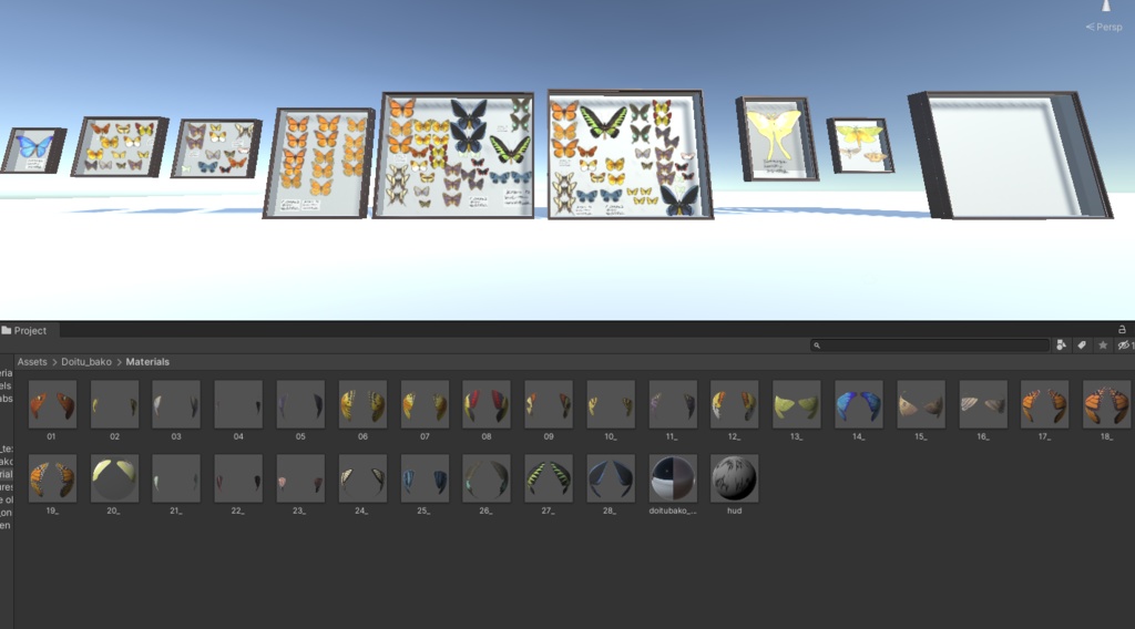 ドイツ箱 3Dモデル 蝶 標本 昆虫 8箱 +1