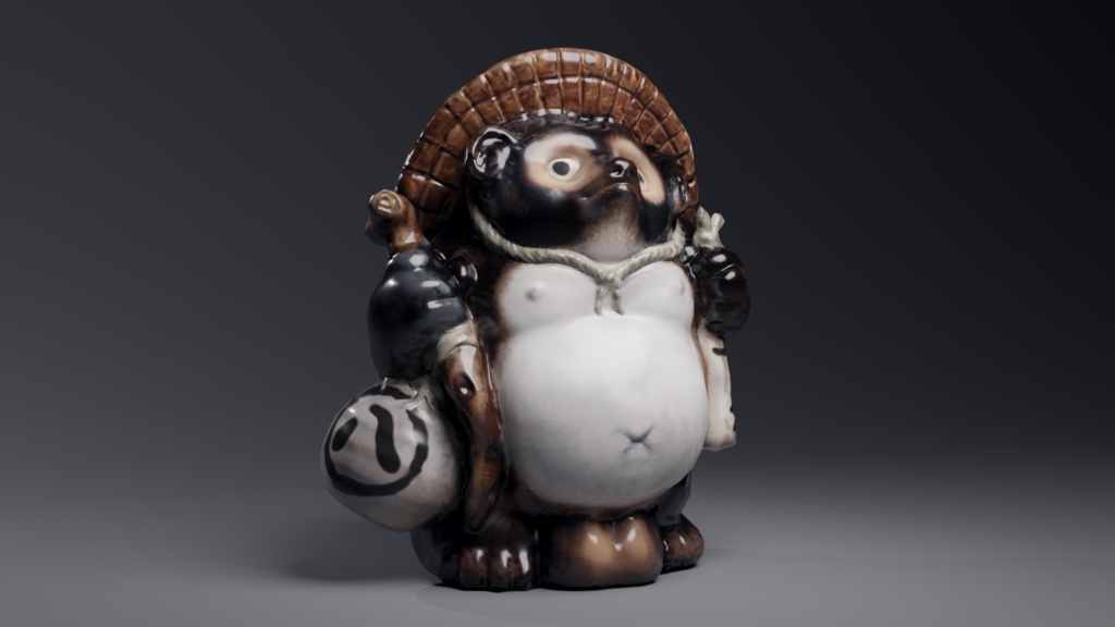 たぬきの置物 3Dモデル 信楽焼