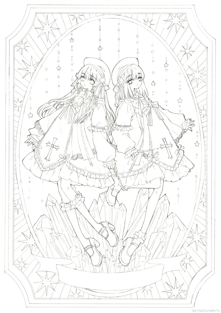 【アナログ線画】オリジナル塗り絵データ(着色見本付き)A4サイズ 5種セット
