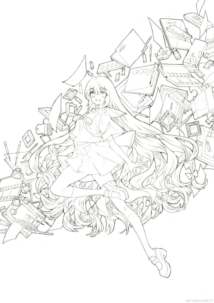 【アナログ線画】オリジナル塗り絵データ(着色見本付き)A4サイズ 5種セット