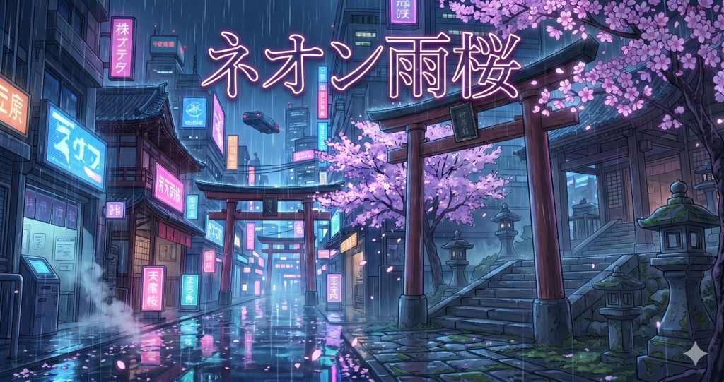ネオン雨桜