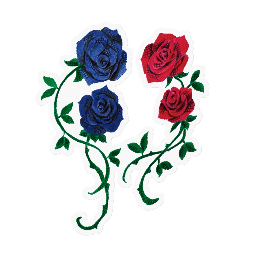 赤薔薇と青薔薇のクリアステッカー
