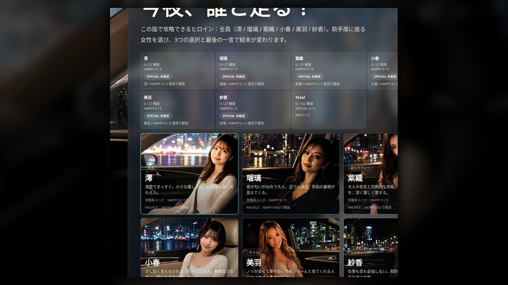午前0時の助手席|選択肢で彼女との距離が変わる短編恋愛ADV【完全版・6人収録】