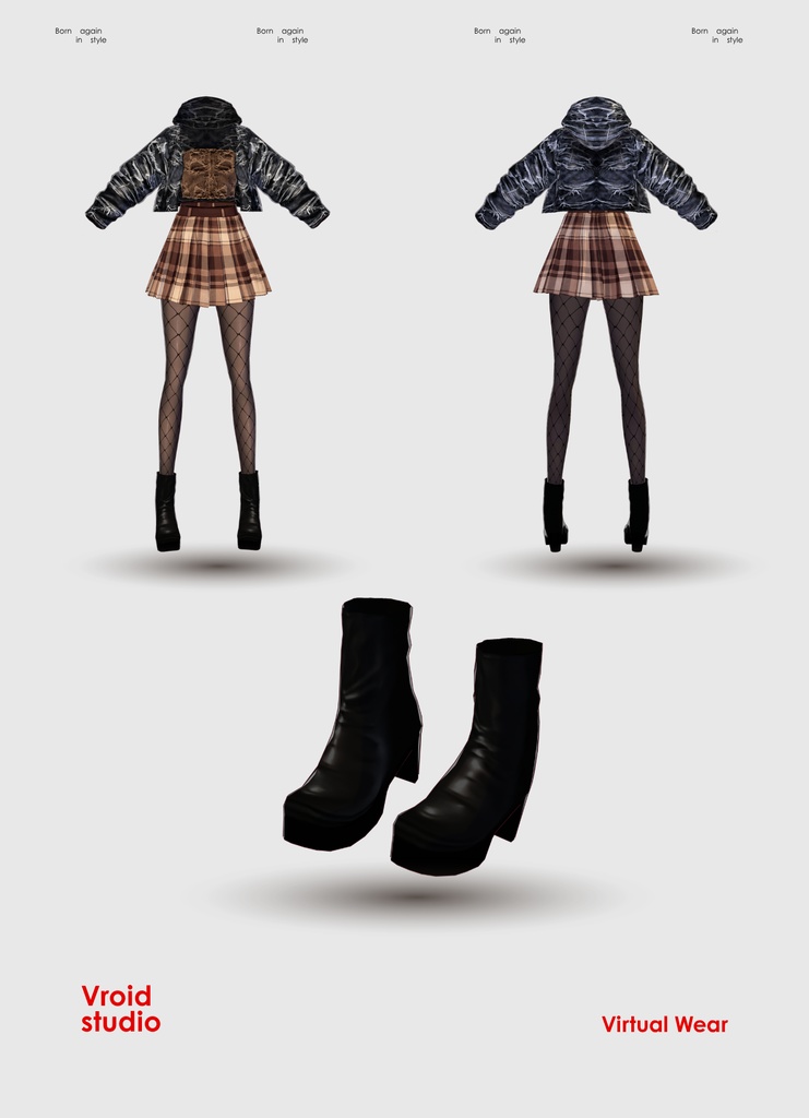 【#VRoid リアル衣装】グランジチェックレイヤーコーデ|ダークアカデミア×ストリートスタイル