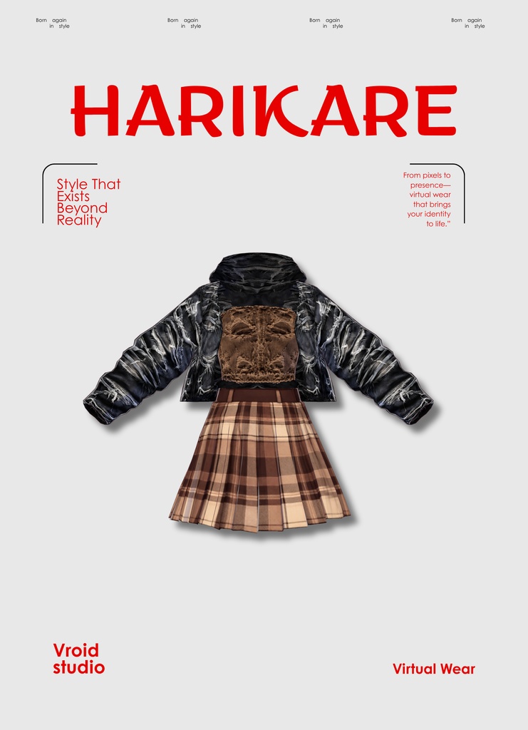 【#VRoid リアル衣装】グランジチェックレイヤーコーデ｜ダークアカデミア×ストリートスタイル