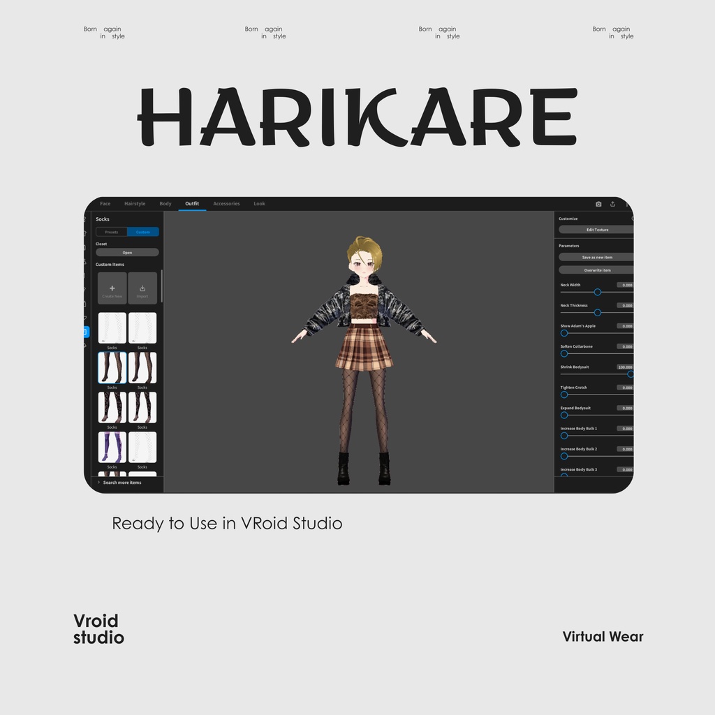【#VRoid リアル衣装】グランジチェックレイヤーコーデ|ダークアカデミア×ストリートスタイル