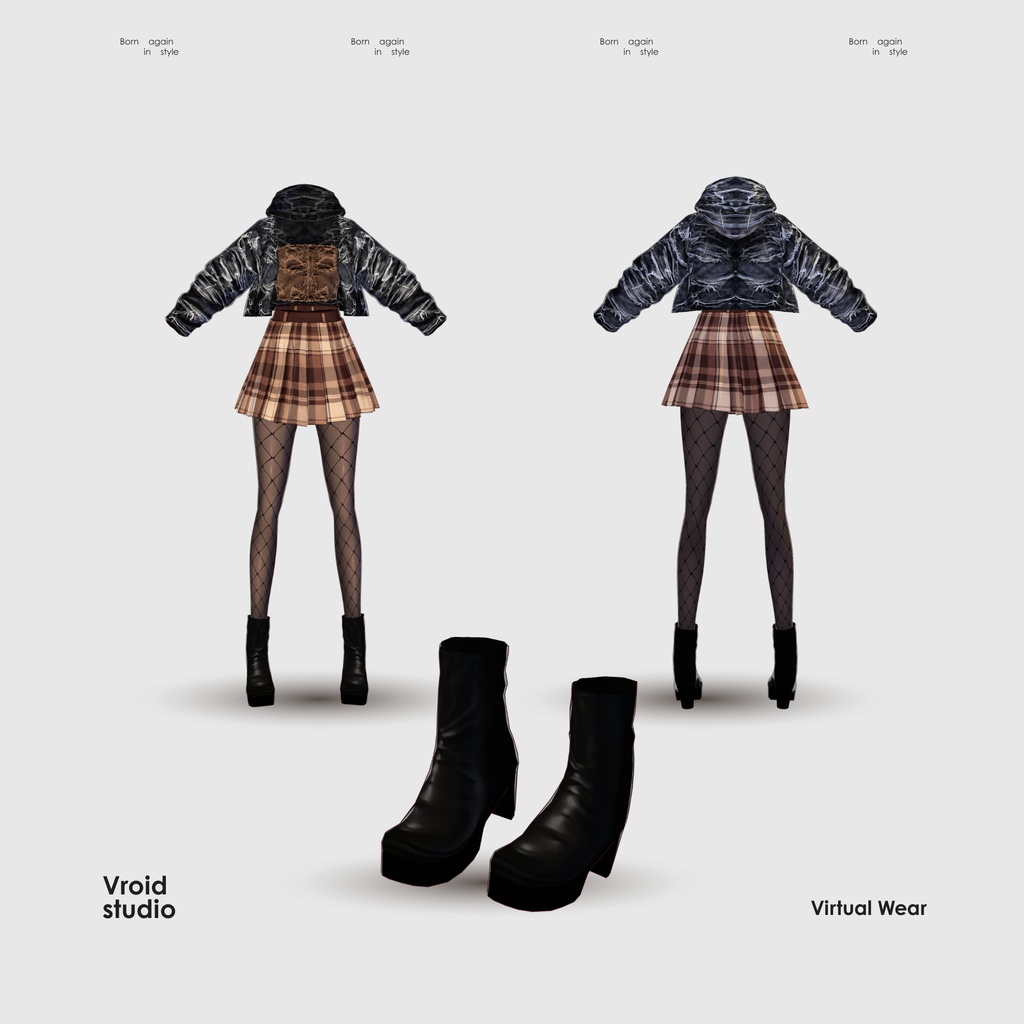 【#VRoid リアル衣装】グランジチェックレイヤーコーデ|ダークアカデミア×ストリートスタイル