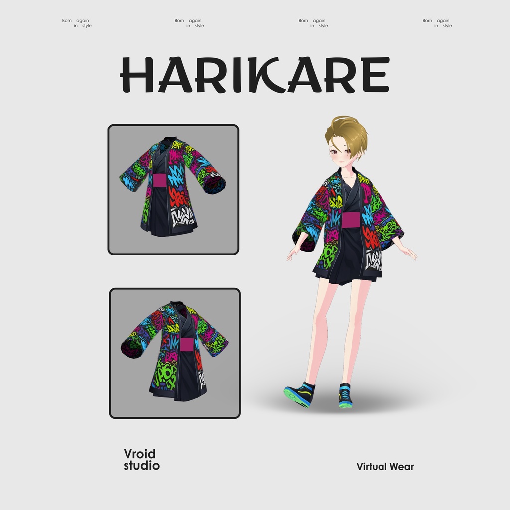 【#VRoid リアル衣装 / Real Outfit】ネオングラフィティ着物|Neon Graffiti Kimono(ストリート×モダン / Street × Modern Style)