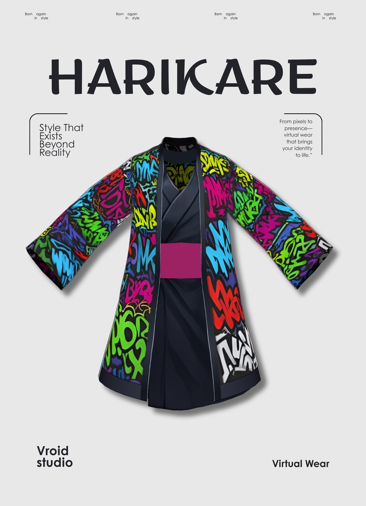 【#VRoid リアル衣装 / Real Outfit】ネオングラフィティ着物｜Neon Graffiti Kimono（ストリート×モダン / Street × Modern Style）