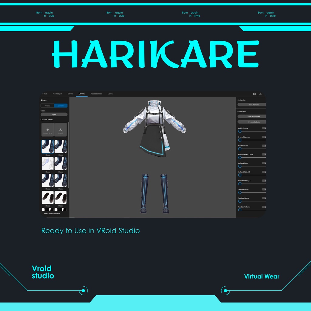 【VRoid Texture & Custom Item】 【#VRoid リアル衣装 / Real Outfit】サイバーテックドレス|Cyber Tech Dress(近未来×ストリート / Futuristic × Street Style)