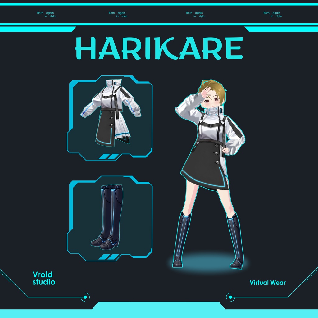 【VRoid Texture & Custom Item】 【#VRoid リアル衣装 / Real Outfit】サイバーテックドレス|Cyber Tech Dress(近未来×ストリート / Futuristic × Street Style)