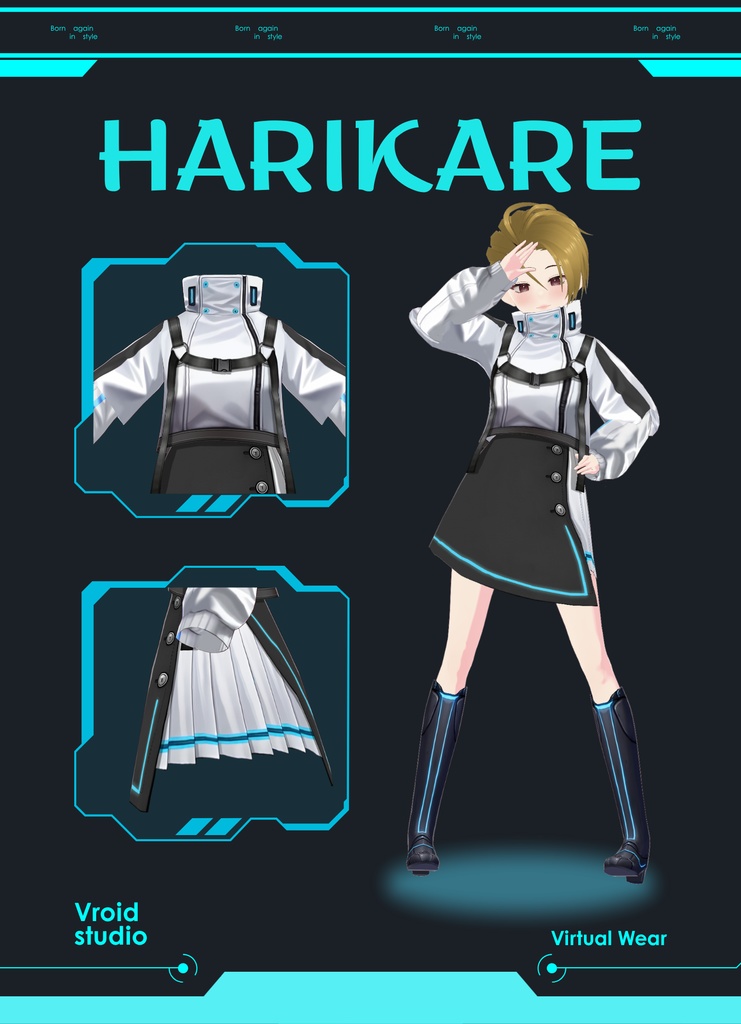 【VRoid Texture & Custom Item】 【#VRoid リアル衣装 / Real Outfit】サイバーテックドレス|Cyber Tech Dress(近未来×ストリート / Futuristic × Street Style)